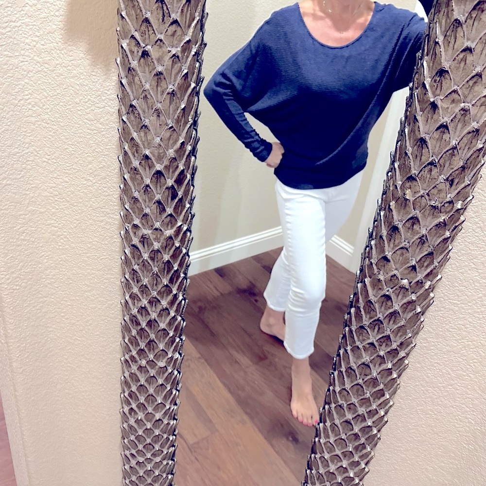 Sen Denim Blue BoatNeck Cashmere Feel Top